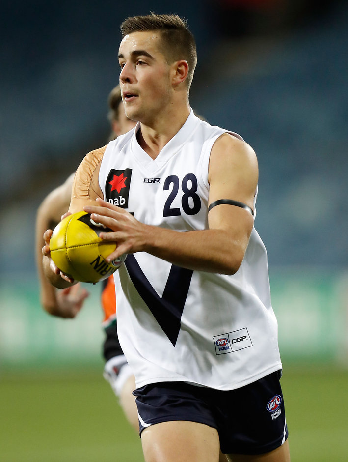 AFL 2016 U18 Championship - Vic C v Allies GEELONG, AUSTRALIA - JUNE 29: Myles Poholke of Vic Country in action during the Under 18 Championship match between Vic Country and the Allies at Simonds Stadium on June 29, 2016 in Geelong, Australia. (Photo by Michael Willson/AFL Media)